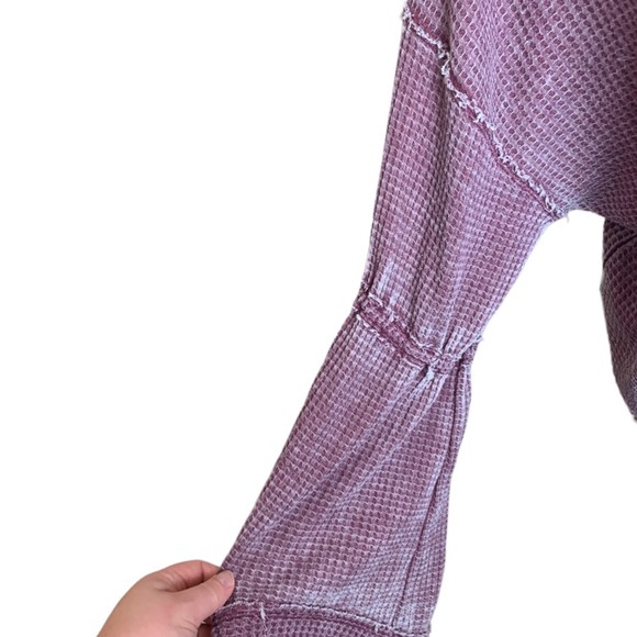We The Free FP Dahlia Bell Sleeve Waffle Knit Top Purple Small Long Sleeve - Picture 11 of 12